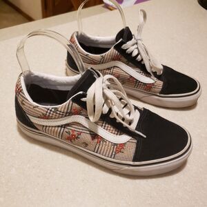 Vans Old Skool Glen Plaid Embroidered Flowers Sneakers SZ 8.0